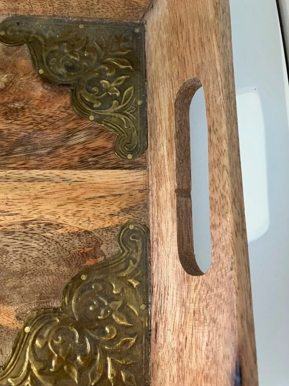 Decorative Wooden Serving Tray with Brass Accents - Brown Home Decor